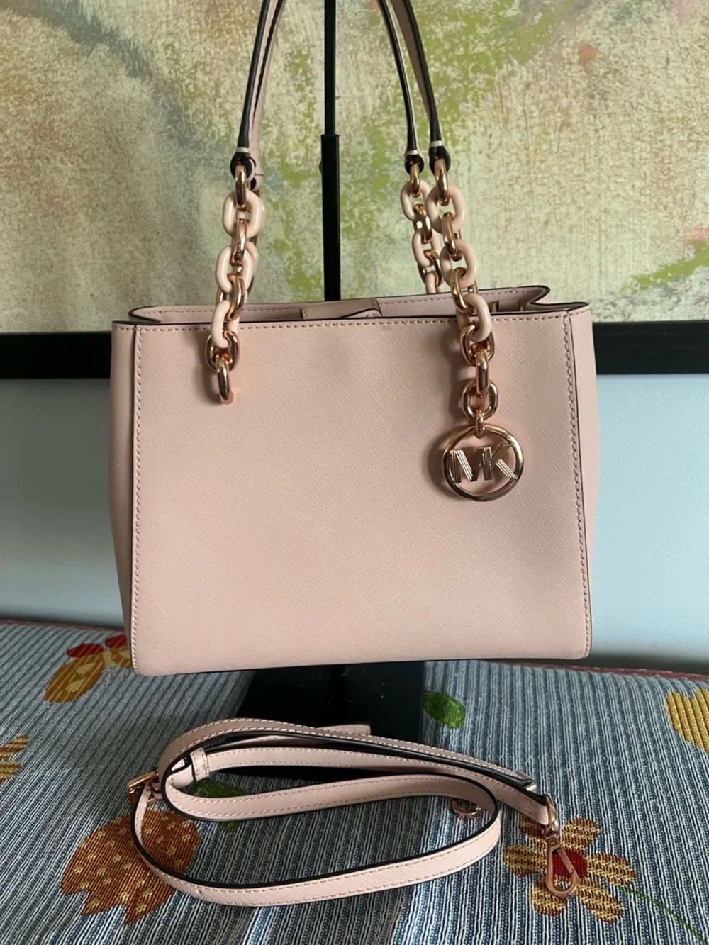 Michael Kors Blush Pink Saffiano Shoulder Tote with Rose Gold Chain Detail - Picture 13 of 13